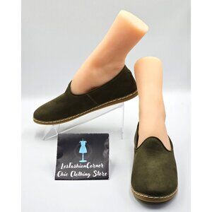 Charix Women's Olive Green Nubuck Leather Slip-On Loafers Flats Sz 7.5 (38) 2509